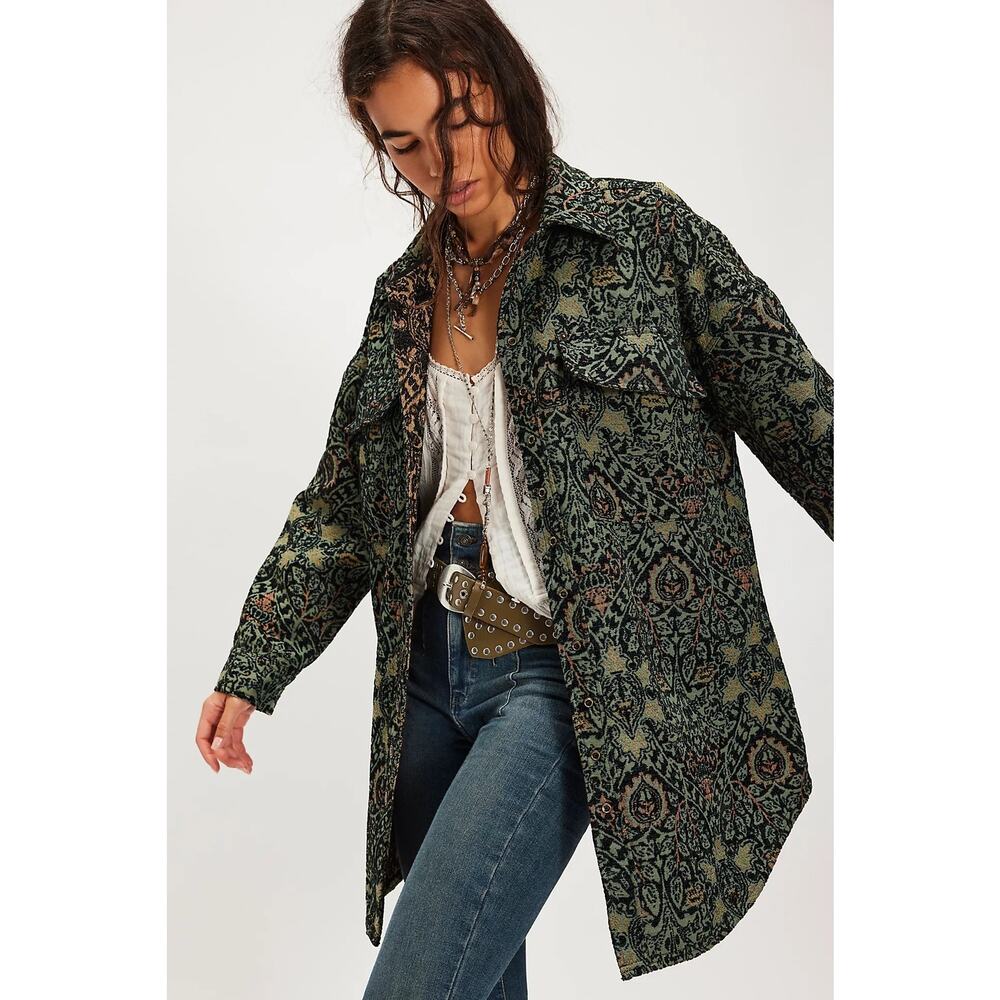 NWT Free People We The Free Tapestry Fog Jacquard Shirt Sz S Shacket Oversized - Picture 7 of 14